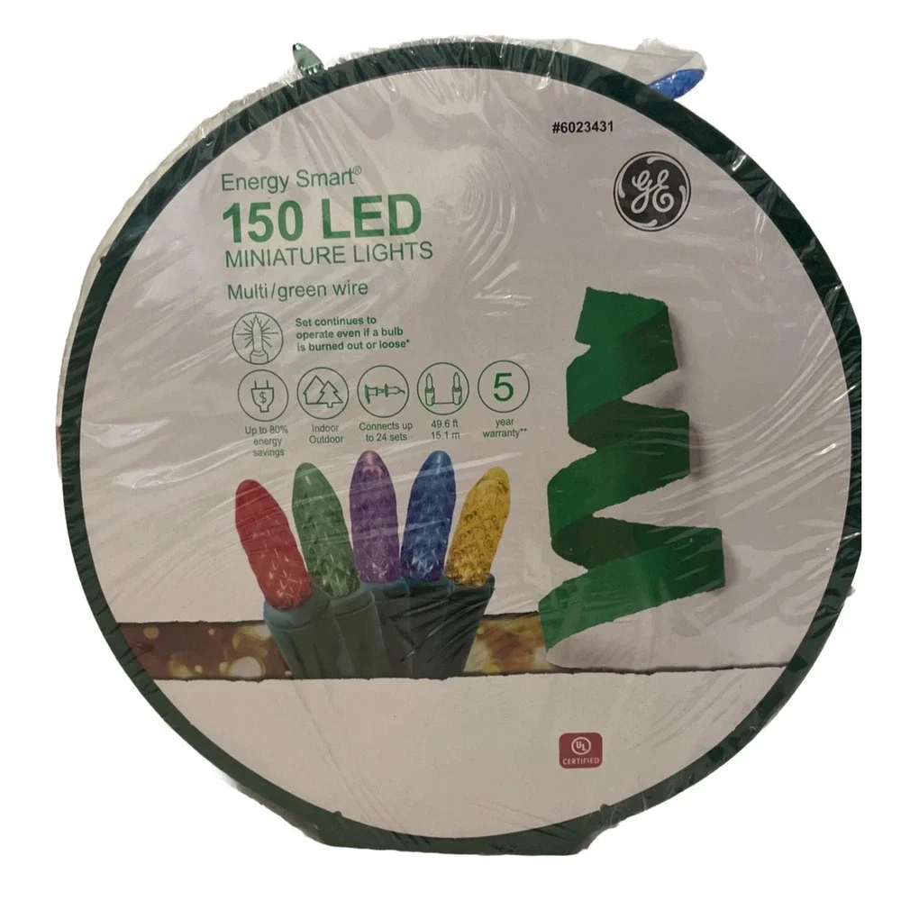 GE Energy Smart 150 Ct 49.6 ft Multicolor Mini LED Christmas String Lights NEW